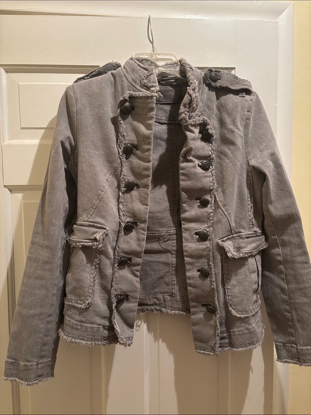 We The Free Distressed Military-Style Blazer in Gray